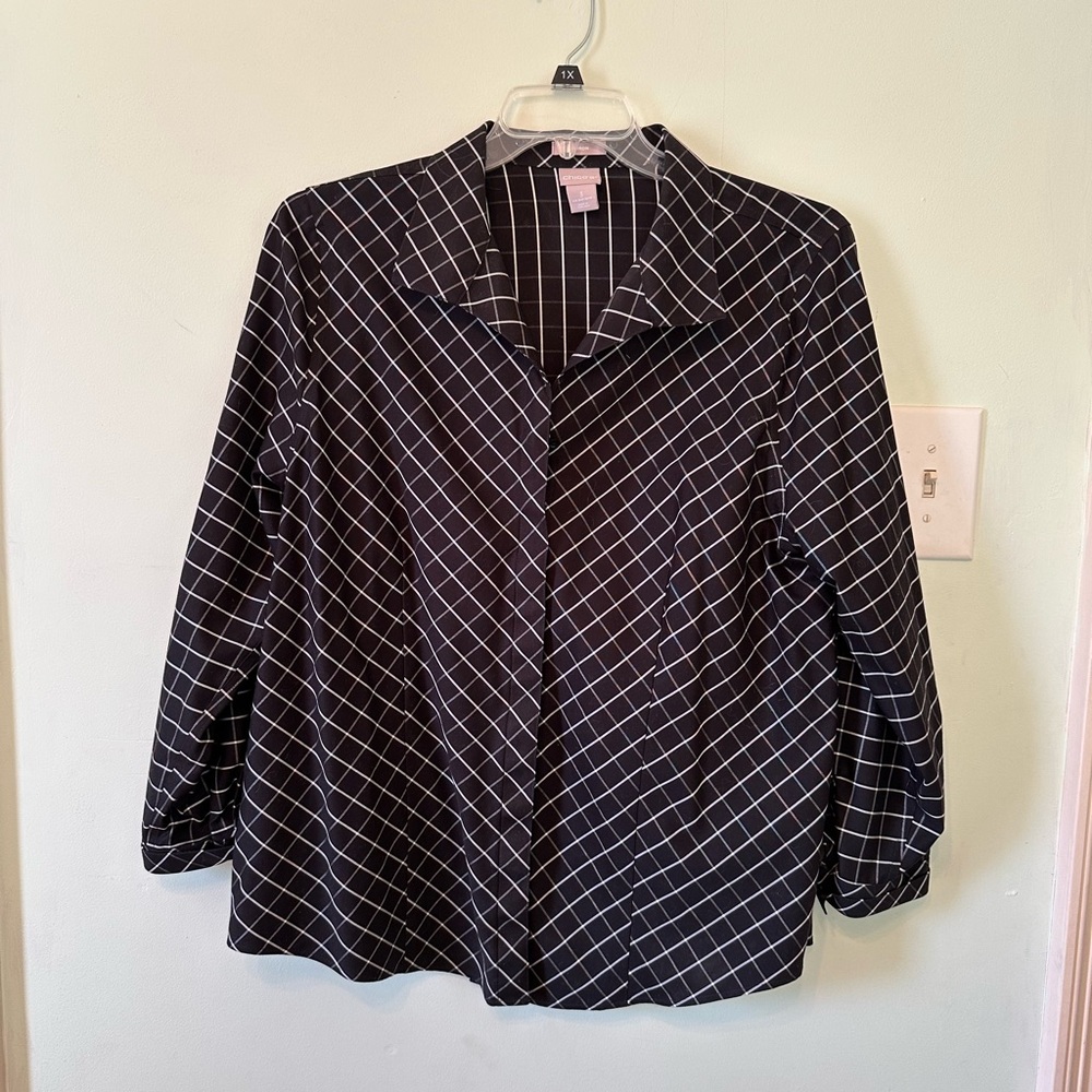 Chico's Black and White Grid Pattern Top size 3